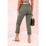 Kesi Włoski Women's viscose trousers with belt and rolled up leg light khaki | Shoptok.si