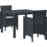 vidaXL 3-delni vrtnarinski jedilni set s blazinami antracitno sive barve iz poly rattana | Shoptok.si