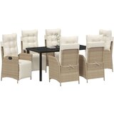 vidaXL 7-delni set vrtno-dining bež poli ratan | Shoptok.si