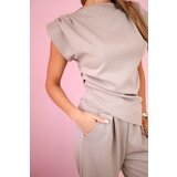 Kesi Włoski Set asymmetrical blouse + pants dark beige | Shoptok.si