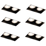 QAZQA Set van 6 inbouwspots zwart GU10 50mm 2-lichts trimless - Oneon Cene
