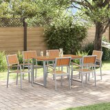 vidaXL Vrtna trpeza Set od 7 Siva, Drvo Metal Čvrst Vrtna trpeza | shoptok.hr