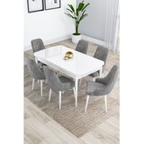 Hanah home trpezarijski set Kar, sto na razvlačenje i 6 stolica, bela ploča, siva tkanina Babyface | Eponuda.com