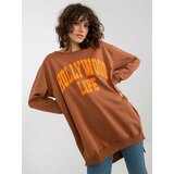 Fashion Hunters Light brown and orange oversize long sweatshirt with slogan Cene