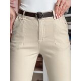 DStreet Spodnie damskie slim fit z paskiem TAIRONIK jasnobeżowe | Shoptok.si