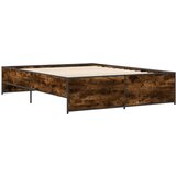 vidaXL Posteljni okvir dimljeni hrast 150x200 cm inž. les in kovina, (21128037) | Shoptok.si
