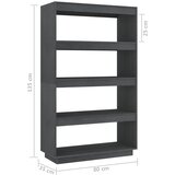 Ormarić za knjige / pregrada sivi 80x35x135 cm od borovine | Eponuda.com