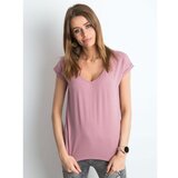 Fashion Hunters Prljavo ružičasta pamučna majica s V izrezom cene