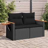 Maison Chic Vrtni kavč - Zunanji kavč dvosed z blazinami črn poli ratan, (22041847) | Shoptok.si