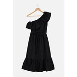Trendyol Black Belted Single Sleeve Ruffle Dress | Shoptok.si