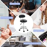  Stolica na kotačiće okretna i podesiva s naslonom presvlaka od umjetne kože oslonac za noge za toaletne stoliće crna | shoptok.hr