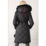 Dewberry Z6646 N WOMEN'S COAT WITH FUR POMPOMS-BLACK | Shoptok.si