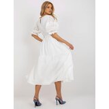 Fashion Hunters Ecru muslin oversize dress with frills and belt Cene