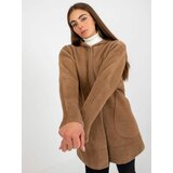 Fashion Hunters Light brown lady's coat made of alpaca with Carolyn wool Cene