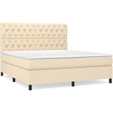 vidaXL Box spring postelja z vzmetnico krem 160x200 cm blago, (20897587) Cene