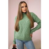 Kesi Dark mint sweater with decorative knit | shoptok.hr