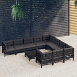 The Living Store Vrtna sedežna garnitura 11-delna z blazinami črna borovina - Vrtna Sedežna Garnitura, (21472557) | Shoptok.si