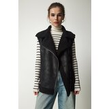 Women's Black Zippered Shearling Nubuck Vest | shoptok.hr
