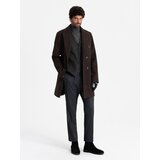Ombre men's double-breasted coat with decorative buttons - dark brown