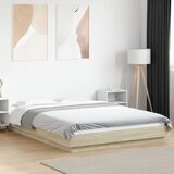 Maison Chic Posteljni okvir - Dvoposteljna postelja - Zakonska postelja z LED lučkami sonoma hrast 135x190 cm inž. les, (21697269) | Shoptok.si
