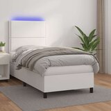  Krevet box spring s madracem LED bijeli 90x190 cm umjetna koža Cijene