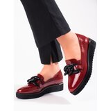 VINCEZA Lacquered platform moccasins with chain Shelovet burgundy Cene