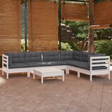 Maison Chic Seti vrtnega pohištva - Vrtna garnitura - Vrtni pohištvo set 7-delna z blazinami bela trdna borovina, (21804223) | Shoptok.si