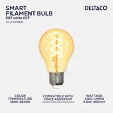 Deltaco SMART HOME Spiralna LED filament žarnica, E27, WiFI 2.4GHz, 5.5W, 470lm, 1800K-6500K,220-240 | Shoptok.si