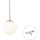 QAZQA Professional Art Deco hanglamp goud met opaal glas incl. rail adapter wit 1-fase - Slimline Flore u