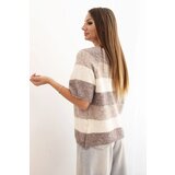 Kesi Włoski Women's striped short-sleeve sweater made of wool beige + fango | shoptok.hr