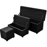 vidaXL Klop za Shranjevanje iz Umetnega Usnja 3-delni Set Črne barve | Shoptok.si