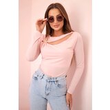 Kesi Włoski Women's bodysuit blouse with ruffles and decorative buckle powder pink | ePonuda.com