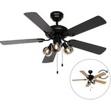 QAZQA Stropni ventilator črn s poteznim stikalom 3 luči - Mistral Vidro | Shoptok.si