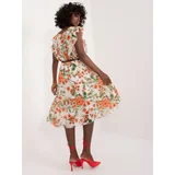 Fashion Hunters Ecru-Orange Floral Summer Dress