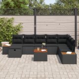 vidaXL 9-delni set vrtnega kavča s blazinami Črn poli ratan | Shoptok.si
