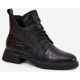 VINCEZA Leather Ankle Boots with Decorative Embossing Insulated | Shoptok.si