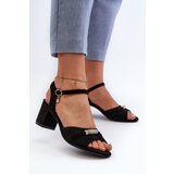 VINCEZA Women's sandals in eco suede on a high heel with black decorations Narhi | Shoptok.si