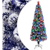 vidaXL Umetna novoletna jelka LED bela in modra 210 cm optična vlakna | Shoptok.si