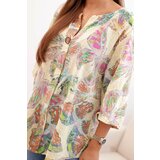 Kesi Włoski Women's cotton blouse with a butterfly pattern and buttons - yellow | Shoptok.si