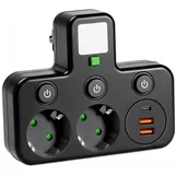 utičnica sa prekidačem i LED osvetljenjem LINEA 2Z + 3xUSB A/C SCHUKO 4000K crna