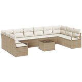 vidaXL 11-dijelna garnitura za vrt s jastučićima smeđi poli ratan, 2-sjedna vrtna sofa s prostorom za pohranu i jastučićima bež poli ratan Cijene