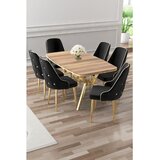 Hanah home trpezarijski set Asel, sto i 6 stolica, ploča u dekoru Hazar, zlatne noge, crna tkanina Babyface | Eponuda.com