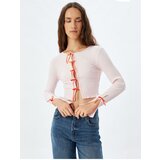 Koton Bow Crop Cardigan Ribbed Slim Fit Long Sleeve Round Neck Cotton | ePonuda.com