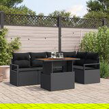 vidaXL 6-delni vrtni sofa set z blazinami črno poli ratan akacija | Shoptok.si