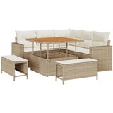 vidaXL 8-dijelni vrtni sofa set s jastučićima bež poli ratan akacija, 3-dijelni vrtni set za blagovanje s jastučićima bež poli ratan akacija Cijene