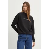 Calvin Klein Bombažen pulover ženska, črna barva