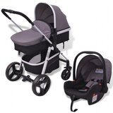 vidaXL Dječja kolica 3-u-1 aluminijska sivo-crna | shoptok.hr