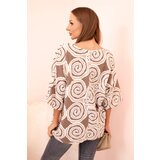 Kesi Włoski Women's cotton blouse with ethnic patterns and rolled-up sleeves fango | Shoptok.si