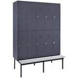 Wolf Polvisoka garderobna omara z ogrodjem s klopjo, 300 mm, 10 predelkov, polna stena, modro siva | Shoptok.si