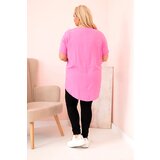 Kesi Włoski Plus Size women's blouse made of viscose with floral print and inscription pink | Shoptok.si